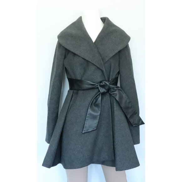 Guess by Marciano Women's Size XS Gray Coat Shawl Collar Belted Wrap Wool Jacket - Picture 2 of 12